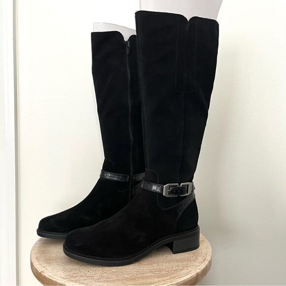 Clark’s Maye Aster Buckled Riding Boots in Black Suede New in Box - Picture 7 of 12